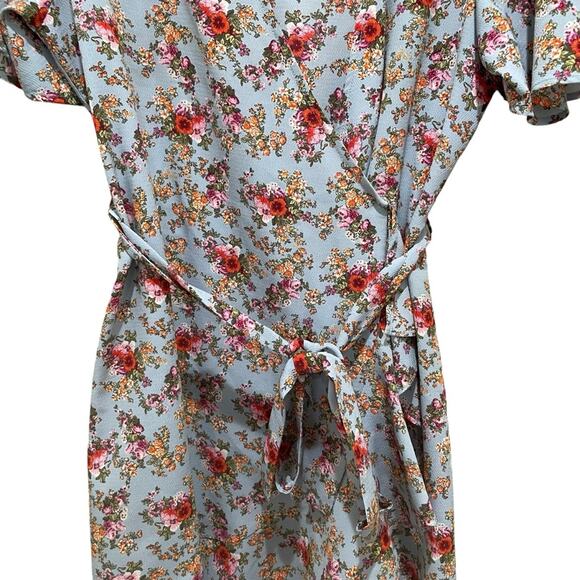 Topshop Confetti Floral Wrap Tea Dress Light Blue Multicolor Size 6 - Picture 4 of 9